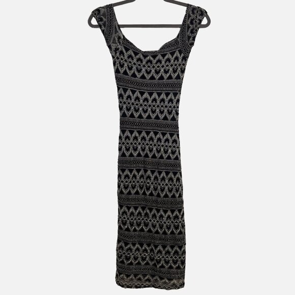 Y2K Vintage CEDUXION Black & Silver Heart Pattern Bodycon Dress - Juniors Medium - Picture 2 of 10